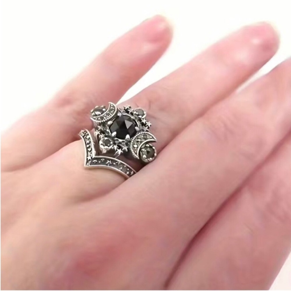 Women’s Triple goddesses maiden mother &Crone Ring Set Wiccan Full Waning Moons - Picture 4 of 5